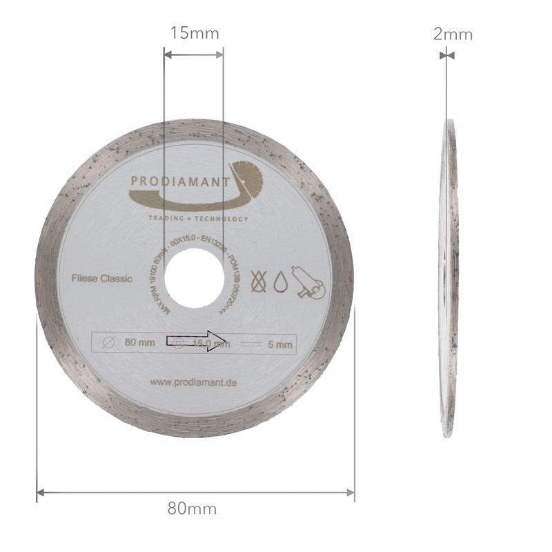 PRODIAMANT Diamond Cutting Disc Tile 80 mm x 15 mm
