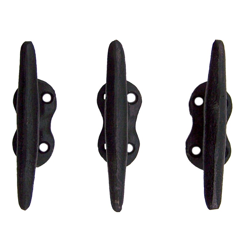 Wowser Nautical Black Cast Iron Boat Cleat Wall Hooks, 3.5