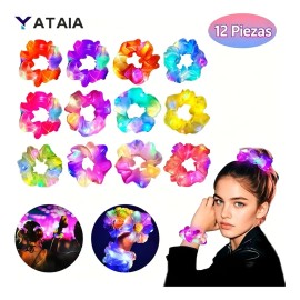 YATAIA 12 Piezas Goma Elásticas Led Light Pelo Coleteros LED Para Pelo Pelo Que Brillan En La Oscuridad,Scrunchies Para Fiestas Rave De Neón/Disfraces