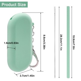 Silicone Straws Reusable, 2 Set Reusable Straws with Case for Cruise Ship, 4 Standard Drinking Straws, 2 Carry Pouches, 2 Cleaning Brushes, Foldable Portable Travel Straw for Cold or Hot (Pink&Green)