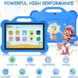 Android 14 Kids Tablet Toddler Tablet for Kids, 10 inch 8GB RAM+64GB ROM Tableta for Boys Girls, 10" 1280*800 IPS Safety Eye Protection Screen Parental Control APP Latest Model Kid Tablets WIFI Tab PC