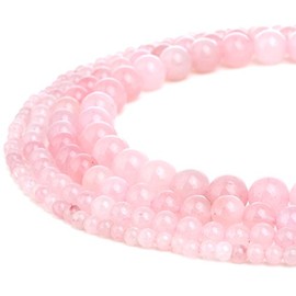 RUBYCA Natural Rose Quartz Gemstone Round Loose Bead Pink Crystal for Jewelry Making 1 Strand - 6mm