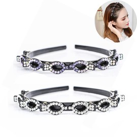 2 x Hair Band with Twist Clip, Hairstyle Aid, Hair Band with Clips, Hair Hoop with Clips, Hair Twister Headband, Twist Clip Headband, Girls' Hair Accessories, Double Clip Headband (Diamond Hair Band)