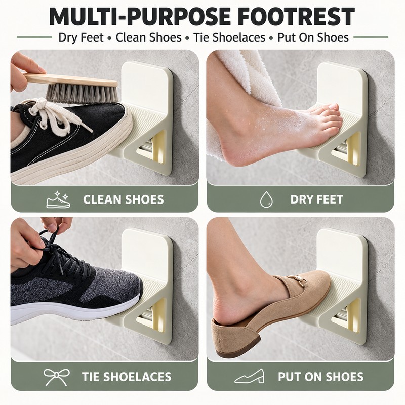 Wall-Mounted Shower Footrest for Shaving – No-Drill Plastic Foot Support