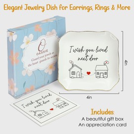 OASSIE Christmas Friend Gifts for Women - I Wish You Lived Next Door 4"x4" Ceramic Jewelry Dish Tray - Long Distance Relationship Bestie Christmas Birthday Gifts for Women Friend Sister Coworkers