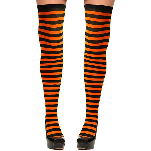 Skeleteen Orange and Black Socks - Over the Knee Orange and Black Costume Accessories Stockings for Men, Women and Kids