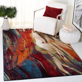 SAFAVIEH Glacier Collection 6'7" x 9' Red/Green GLA126Q Modern Abstract Non-Shedding Living Room Bedroom Dining Home Office Area Rug