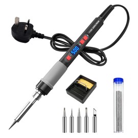 Soldering Iron, ILIBILIB 90W LCD Digital Temperature Adjustable 180-500°C Solder Kit with Autosleep Mode, Welding Iron Kit with 5 Replacement Soldering Iron Tips, Stand, Solder Wire, for Repair, DIY