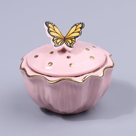 ZUOLUO Ceramic Butterfly Nail Cup with Lid, Acrylic Nail Liquid Powder Sequins Holder Container Dappen Dish for Monomer Nail Art Beauty Tools Jewelry Storage Candleholder Decoration Jar (Pink)
