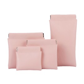 AJOJO 4 Pcs Lambskin Pocket Cosmetic Bags, 4 Size Waterproof Portable No Zipper Self-Closing Cute Small Makeup Pouch for Women, Pu Leather Bag for Cosmetics Headphones Jewelry (Pink)