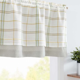 jinchan Valance Curtain Buffalo Checkered Valance Classic Plaid Curtain Small Window Valance for Kitchen Living Room Blackout Double Layer Valance 18 Inch 1 Panel Green and Taupe Striped on Off White