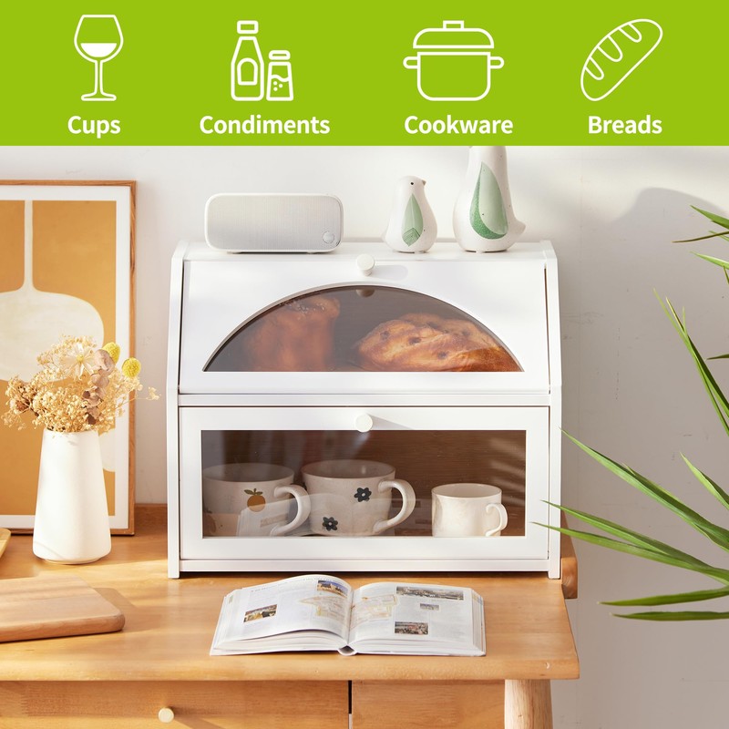 BMOSU Bamboo Bread Box for Kitchen Bread Storage And Organizer