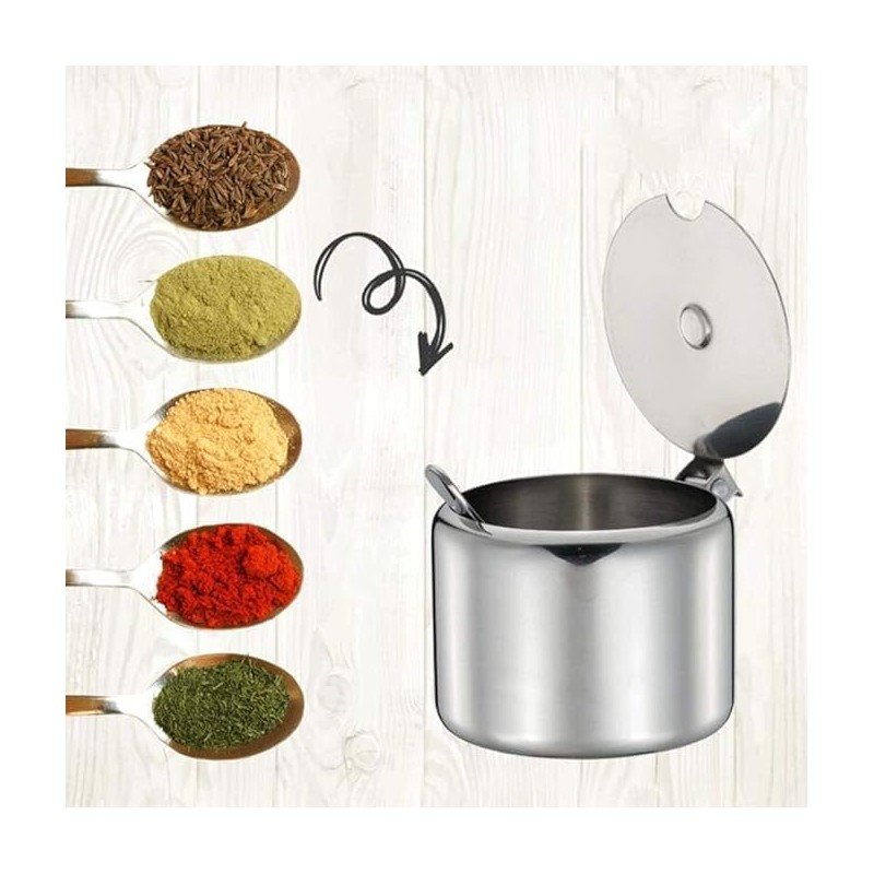 Yjemle Stainless Steel Sugar Bowl Spice Pot Sugar Canister with
