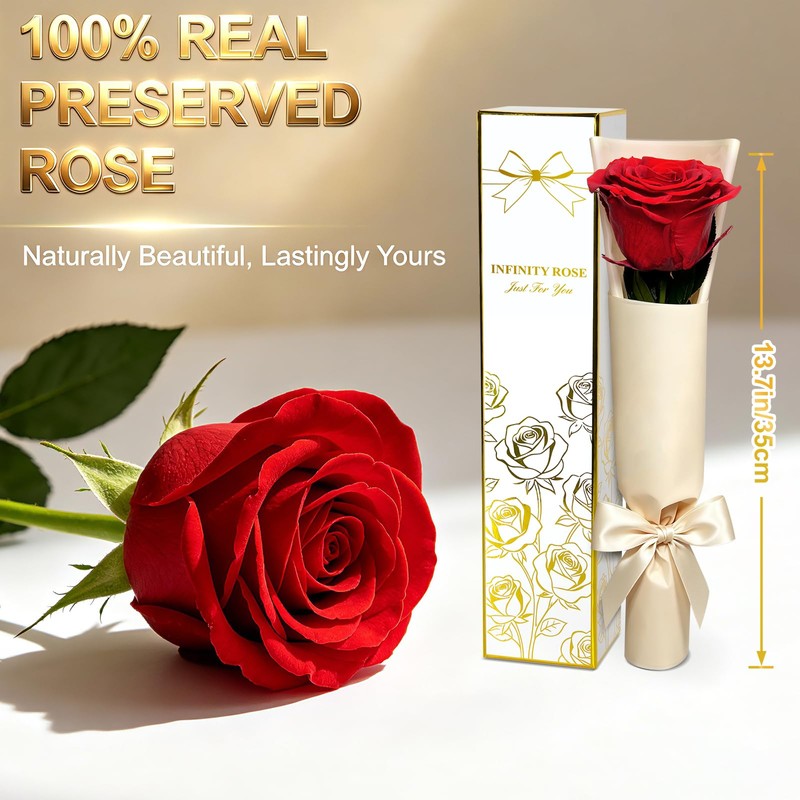 Yamonic Preserved Real Rose Gifts for Women, Single Red Rose