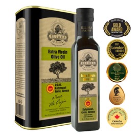 Ellora Farms, Greek Extra Virgin Olive Oil, Gold Award Winner, Single Origin & Single Estate, Kosher & Traceable Olive Oil, 33.8 oz. Tin and 8.45 oz. Bottle Combo Pack