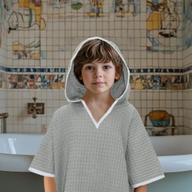 ORIGINAL KIDS Hooded Towel Poncho - Beach Swim Cover-up - Ultra Soft Snugly 100% Cotton Waffle Weave Hooded Pool Bath Wearable Swimming Robe - 300 GSM Quick Dry Toddler Kids Towel Gift - 27x32 - Grey