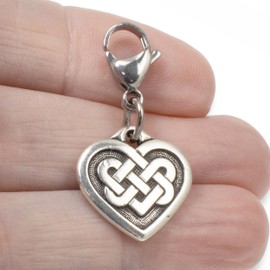 Silver Heart Bag Charm - Celtic Knot Purse Accessory - Irish Love Symbol Keychain Clip