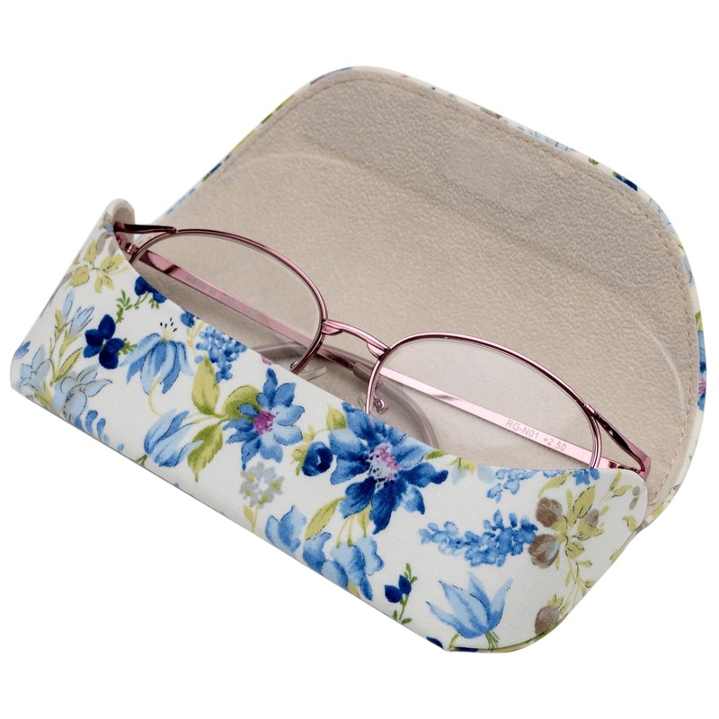 Pearl 092913 Glasses Case Semi-Hard Magnetic HA-136 Botanical Flower Blue