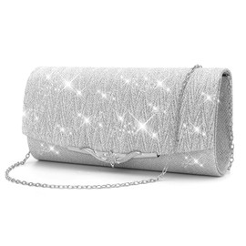 Pardofelis Clutch Women's Glitter Evening Bag Handbag with Removable Chain, Elegant Shoulder Bag for Evening, Envelope Bag, Chain Bag for Prom, Wedding, Party, silver
