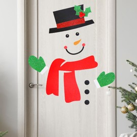 Christmas Felt Door Stickers Christmas Cute Snowman Door Decals Decorations Xmas Non-Woven Art Door Stickers for Winter Holiday Indoor Home Window Door Wall Decor Party Supplies