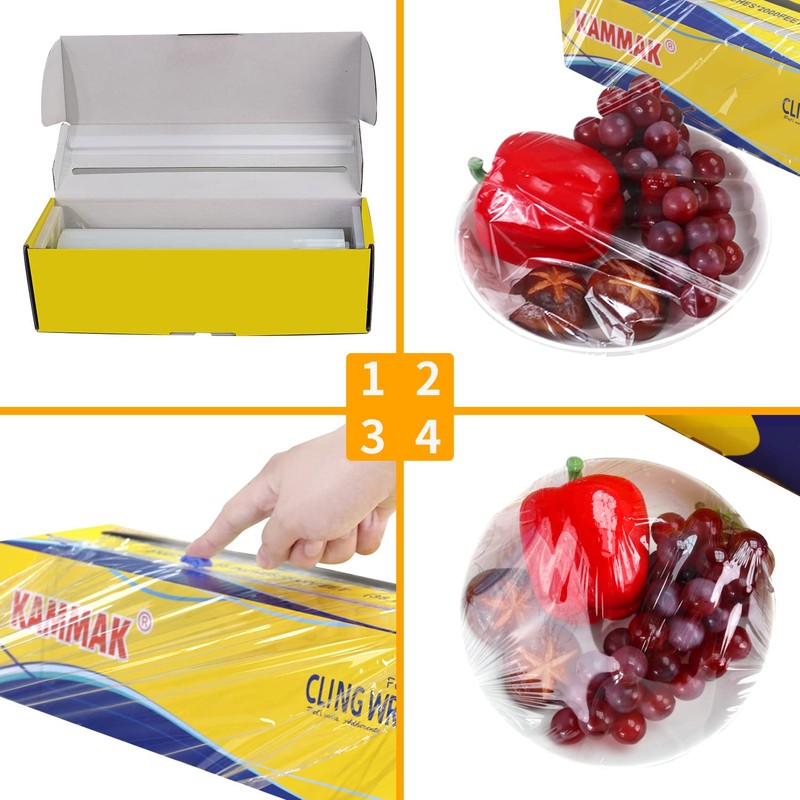 KAMMAK Plastic Wrap Food Cling Wrap with Slide Cutter 15
