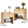 LEVNARY Nightstand with Charging Station, Mid-Century Modern Bedside Table with