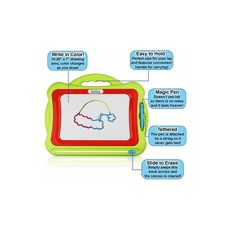 SciencePurchase Green Magnetic Drawing Doodle Board, Tethered Pen Writes in