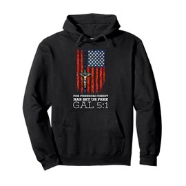 Jesus Crucifix Rosary Patriotic American Flag Pullover Hoodie