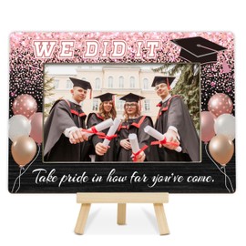 Fbitey Graduation Picture Frame, Class of 2025 Grad Photo Frames, Pink & Black We Did It Wood 4x6 Frame with Easel for Table Shelf Decor, Graduates Gifts-A01