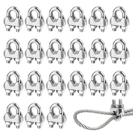 Stainless Steel Rope Clamps, Pack of 20 Bow Clamps with Lock Nuts, M4 Rope Clamp, Wire Rope Clamp, Wire Rope Clamp, 4 mm for Garden Fences, Washing Lines and Household Transport