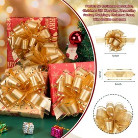 48 Pcs Large Pull Bows for Gift Wrapping Gift Bows Organza Pull Bow for Gift Baskets Big Ribbon Bows for Valentine's Day Easter Wedding Presents Decorating (Gold)