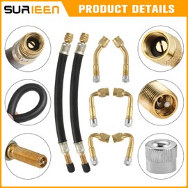 SURIEEN Car Valve Extension Set, 6 Pieces Copper Valve Adapter 45 90 135 Degree Angle Valve with 2 Pieces 180 mm Rubber Tyre Valve Extension for Car Truck Car Motorcycle Bicycle Scooter