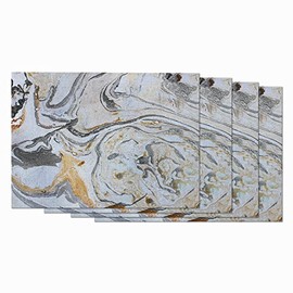 Zaueky Place Mat Set of 4 Abstract Marbling Texture Cotton Linen Placemats Acrylic Black White Gold Silver Gray Non-Slip Washable Table Mats 12X18 Inches