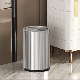 LEASYLIFE Silver Stainless Steel Trash can,Bathroom Trash can with lid，Small Trash Can with Flipping Lid, 2.4gallon,Garbage cans for Bathroom,Hotel,Office,Laundry, Metallic Gold (Sliver)