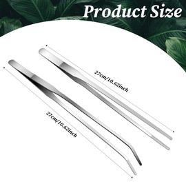 Grevosea 2 Pcs Feeding Tongs, Extra Long Stainless Steel Reptile Feeding Tongs with Rubber Tip Aquarium Tweezers Straight and Curved Long Tweezer Terrarium Tool Feeder Tool for Tank 10.6inch Silver
