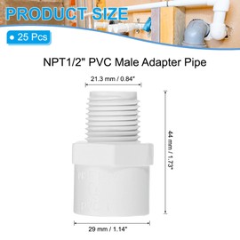 PATIKIL NPT1/2 PVC Male Adapter Pipe Fitting, 25 Pcs Furniture Grade Male Threaded Pipe Slip Coupling Connector for Building Pool Products Greenhouse Garden