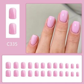 24 Pcs Pink Press On Nails Short Square Fake Nails Acrylic Nails Glossy Glue On Nails Reusable Full Cover False Nails Stick On Nails For Women Girls Manicure Decorations 24pcs