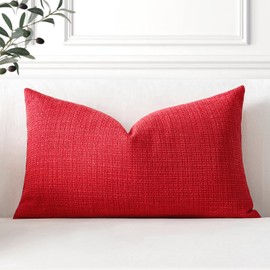 Artscope Linen Cushion Covers Set of 1 Decorative Lumbar Pillowcase Pillow Cover 12x20 Inch for Home Decor Sofa Bedroom Car 30x50cm Red