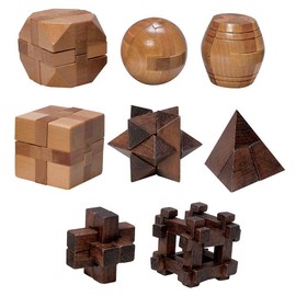 Bits and Pieces - Set of 8 Mini Wooden Brainteaser Puzzles - Brain Game Puzzles for Adults