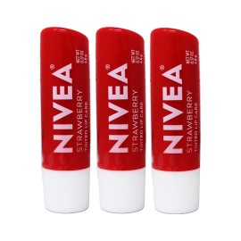 NIVEA Strawberry Lip Care Tinted Lip Balm for Beautiful Soft Lips 0.17 Oz 3 Pack