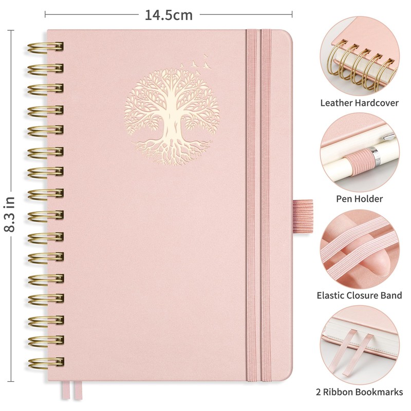RETTACY Notebook A5 Bullet Dot Journals-Hardback Leather Grid Dotted Journal,Spiral