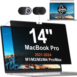 360° Magnetic Privacy Screen for MacBook Pro 14 Inch (2021-2024, M1, M2, M3, M4, Pro, Max), Removable Anti Glare Blue Light Filter, 4 Way Anti Spy Black Protector for Mac Pro 14In Laptop Computer
