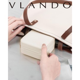 Vlando Small Travel Jewellery Box, Faux Leather Travel Jewellery Case for Earring,Ring,Necklace with 16 Earring Holes,Gift for Women (White)