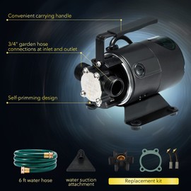 115V Water Transfer Pump 330GPH Self-Priming Pump, Portable Electric Utility Sump Pump with Suction Hose Attachment Black