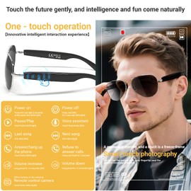 LONGLU Smart Glasses, AI Smart Glasses with Hyper MZT App - Real-Time 100+ Language Translation, Touch Photography, UV400 Protection & Bluetooth 5.4 (Gray)