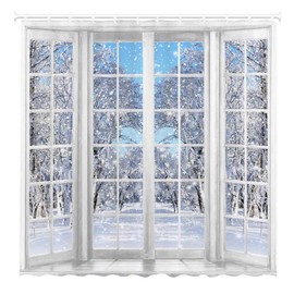 Funnytree 72" x 72" Winter Window Shower Curtain Set with 12 Hooks Christmas Snowy Scenery Forest Nature Bathroom Waterproof Bathtub Home Decor