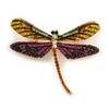 Statement Yellow/Green/Fuchsia/Black Crystal Dragonfly Brooch In Gold Tone - 60mm