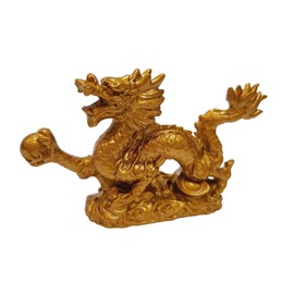 DMtse Chinese Feng Shui Dragon Lucky Golden Color Figurine Statue for Luck & Success 4 inch Long with Box