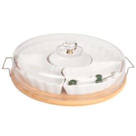 LIUYWYHCF Divided Snack Tray with Lid, 5 Removable Snack Deli Containers with 4 Forks for Party Serving Plate, Fruit Tray with Dips, Snacks, Reusable for Meal Prep (12.6 Inch)