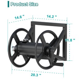Artigarden Garden Hose Reel Wall Mounted, Outdoor Heavy Duty Powder Coated Metal Water Hoses Holder Winder Holds 125 ft 5/8" Hoses with 3.9ft Leader Hose, Stainless Steel Connector for Outside, Black